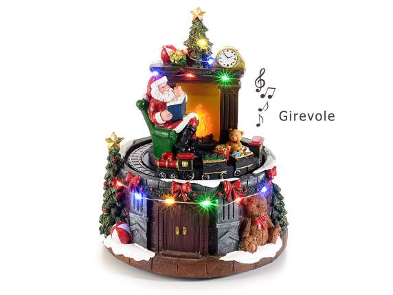 Santa Claus music box with moving train, lights and music