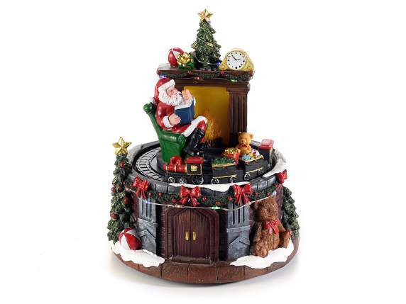 Santa Claus music box with moving train, lights and music