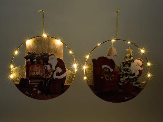 Metal-wood decoration to hang FairytaleChristmas w-LED light