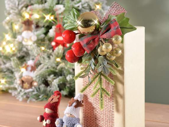 Pine bouquet, red and golden berries, ball and bow