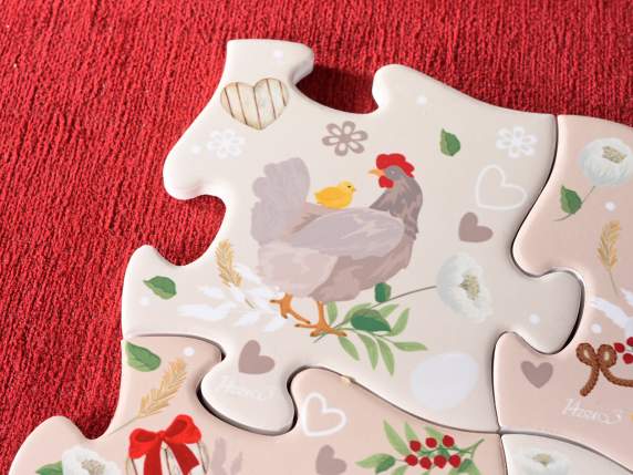 Coaster puzzle din ceramică cu bază de plută pe ecran