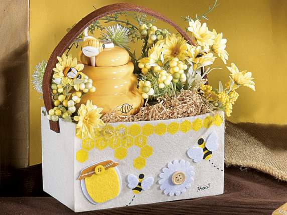 Geantă-coș din pânză cu decorațiuni „BeeHoney” în relief
