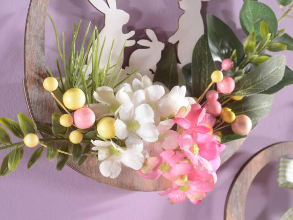 Guirlande de Pâques en bois à suspendre avec fleurs et nœud
