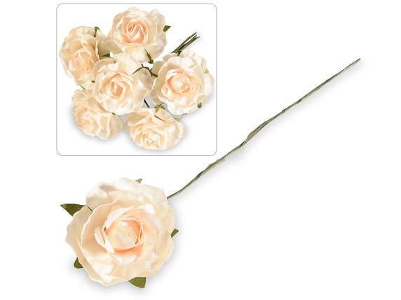 Trandafir artificial din hârtie cremă cu tulpină modelabilă