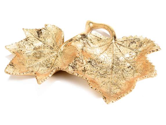 Tavă decorativă în frunze de aur din rășină cu detalii grava