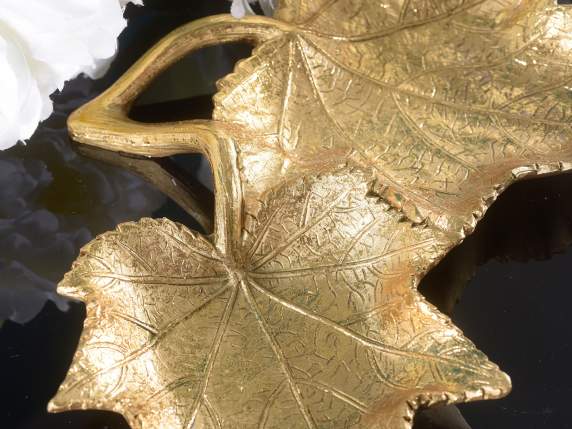 Tavă decorativă în frunze de aur din rășină cu detalii grava
