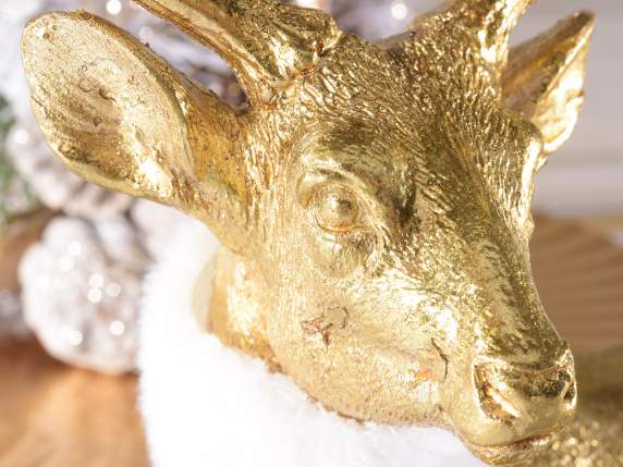 Reindeer in metallic resin with faux fur collar