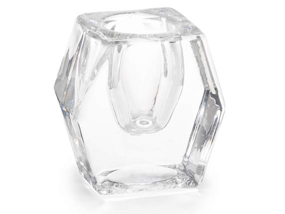 Diamond candle holder in clear glass