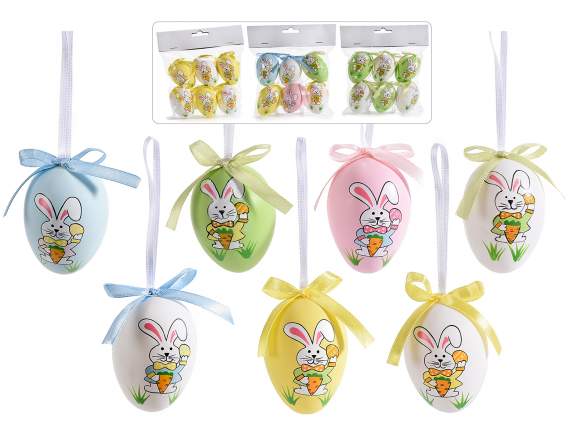 Pack of 6 plastic eggs with bunny to hang