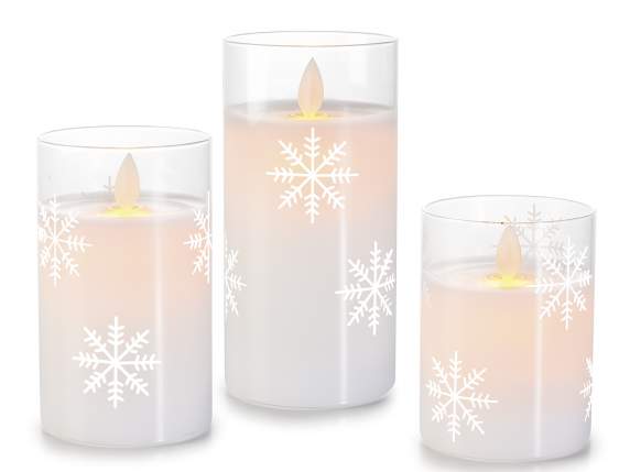 Set of 3 electronic wax candles, glass, moving LED flame