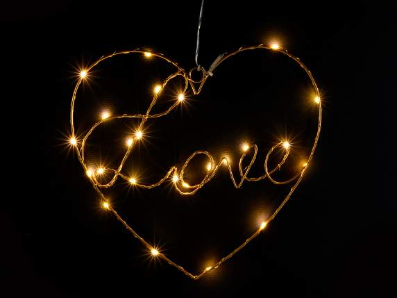 Inimă de metal cu scriere „Love” și lumină LED de agățat