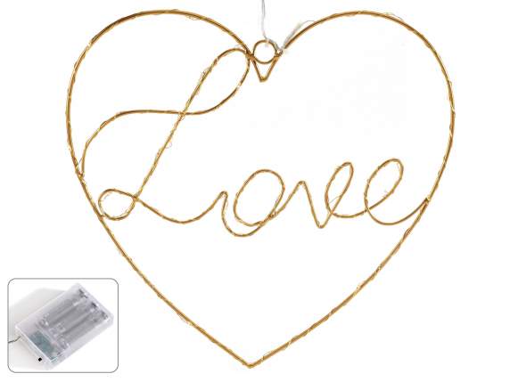 Inimă de metal cu scriere „Love” și lumină LED de agățat
