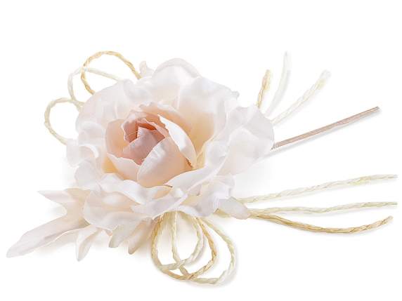 Trandafir din țesătură artificială cu fundă de frânghie