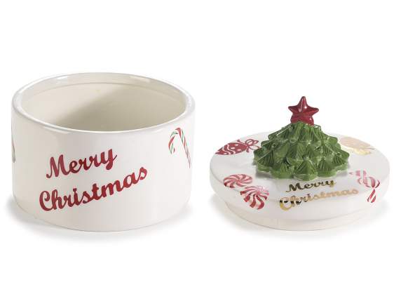 Tarro de comida de cerámica decorado con árbol de Navidad