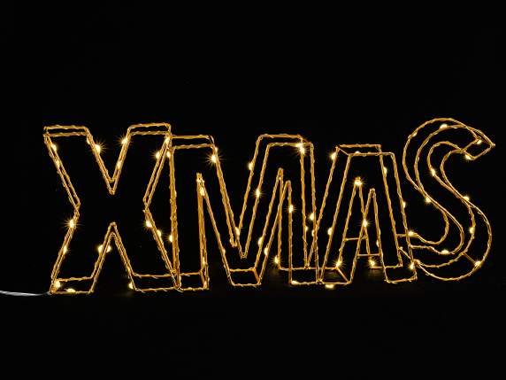 „Xmas“-Schriftzug aus Metall mit LED-Leuchten zum Aufstellen