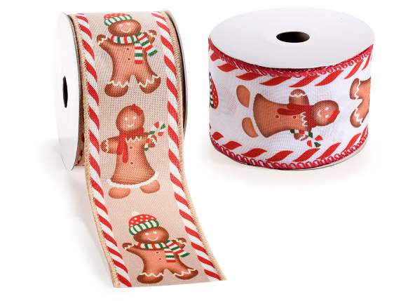 Mouldable Christmas ribbon with Gingerbread Man print