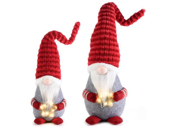 Set of 2 fabric gnomes w-moldable hat, star with LED lights