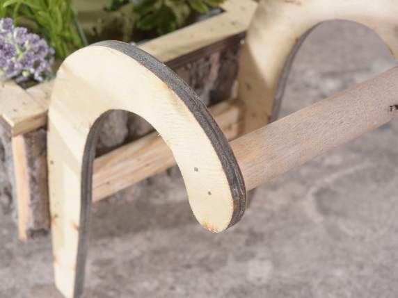 Vaso- Carretto in legno con manici e rivestimento interno