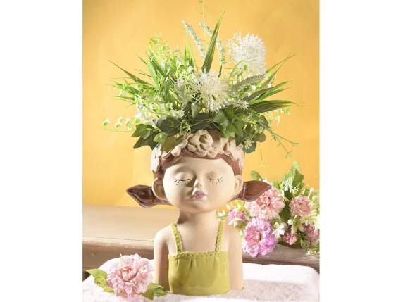 Vaso decorativo in porcellana colorata con volto di ragazza