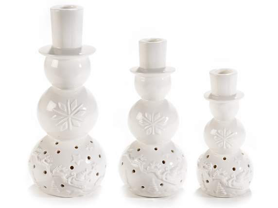 Ensemble de 3 bonhommes de neige en porcelaine avec lumières