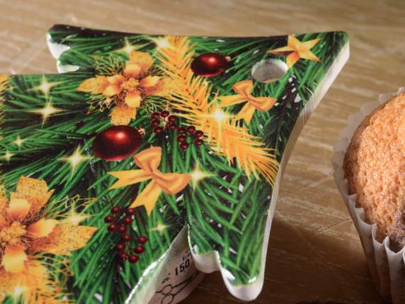 Dessous de plat sapin de Noël en céramique brillante et base