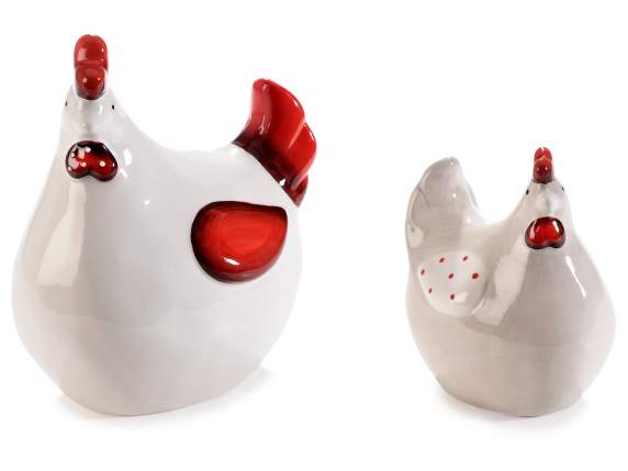 Set de 2 poules décoratives en céramique à poser