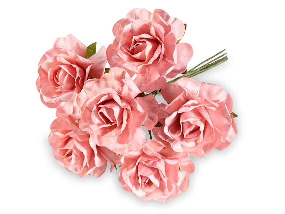 Rose artificielle en papier rose avec tige malléable