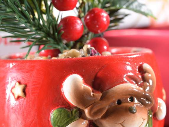 Pot de Noël en céramique avec plante artificielle