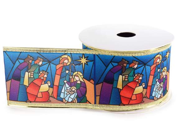 Christmas ribbon Nativity scene with mouldable golden copp