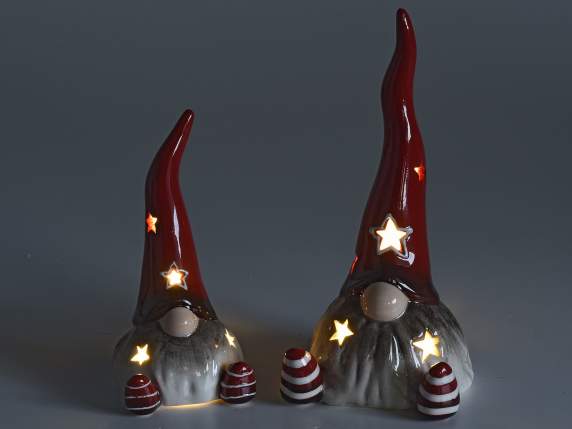 Set de 2 Papá Noel de cerámica de pie con luces LED