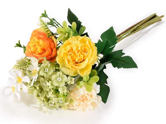Bouquet peonie e gelsomino artificiali con nastrino in rafia