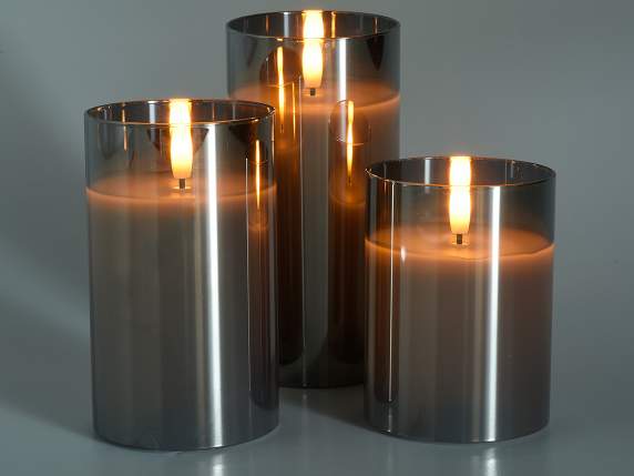 Set 3 candele elettroniche cera in vetro c-fiamma LED fissa