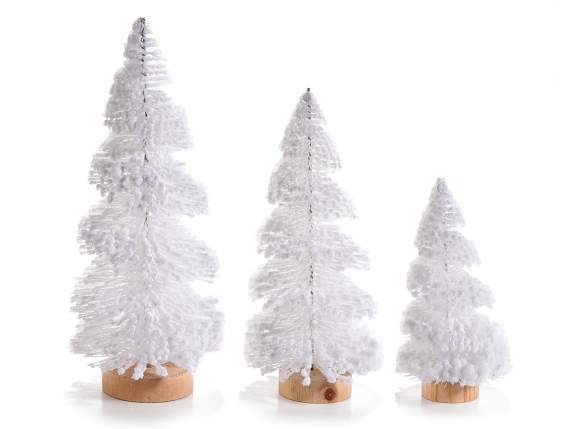 Set 3 alberi di Natale artificiali innevati c-base in legno