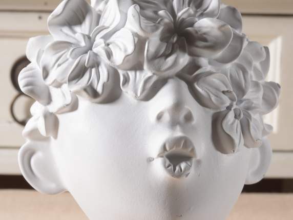 Set 2 decorazioni in resina volto di bimbo c-fiori in testa