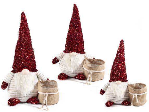 Set 3 Babbo Natale c-sacco portavaso e cappello paillettes
