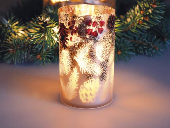 Portacandela- Vaso in vetro effetto frosted c-decori pino