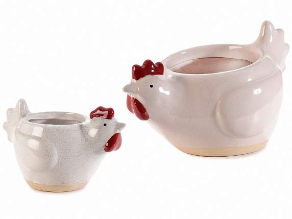 Set 2 vasi a gallinella in ceramica con dettagli in rilievo