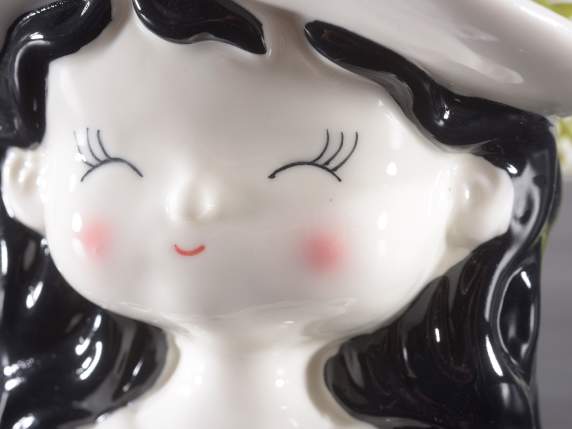 Vaso - portatrucchi decorativo in porcellana volto di donna