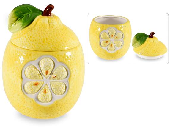 Lemon-shaped colored ceramic food jar