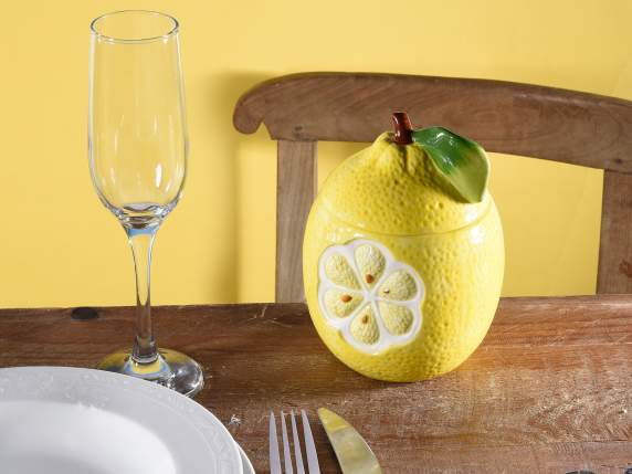 Lemon-shaped colored ceramic food jar