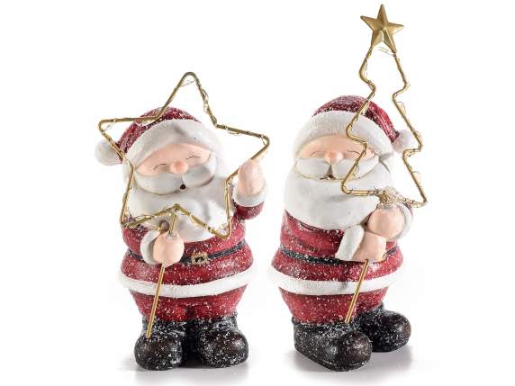 Santa Claus in resin with star-pine in metal with LED lights