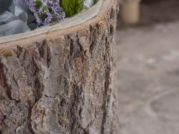 Jarrón-cesta redondo en madera natural con revestimiento int