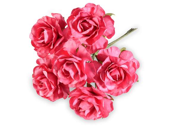 Rosa artificial de papel fucsia con tallo moldeable