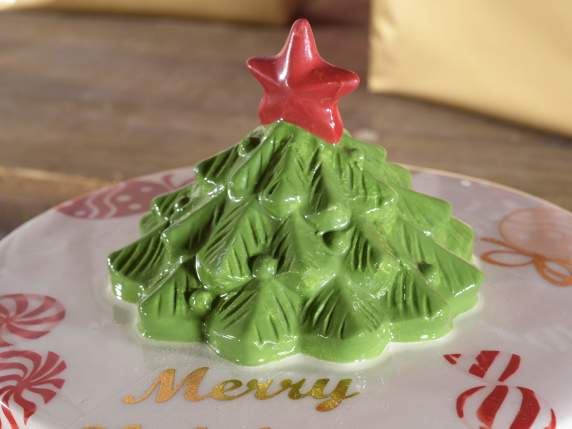 Decorated ceramic food jar with Christmas tree