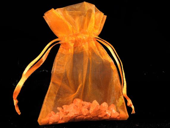 Organzabeutel 8x11 cm orange geflammt mit Bindeband