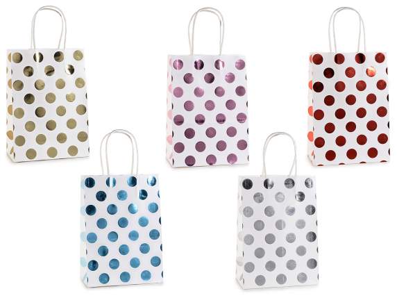 Paper bag-envelope with handles and metallic polka dots