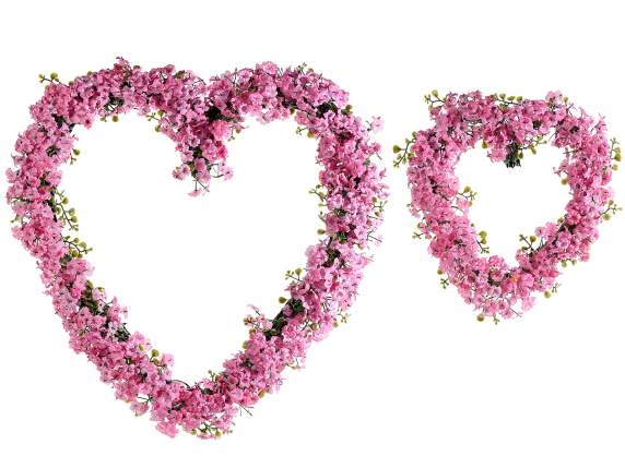 Set mit 2 hölzernen Herzgirlanden mit Blumen zum Aufhängen