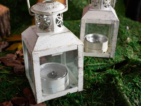 Antiqued metal tealight lantern
