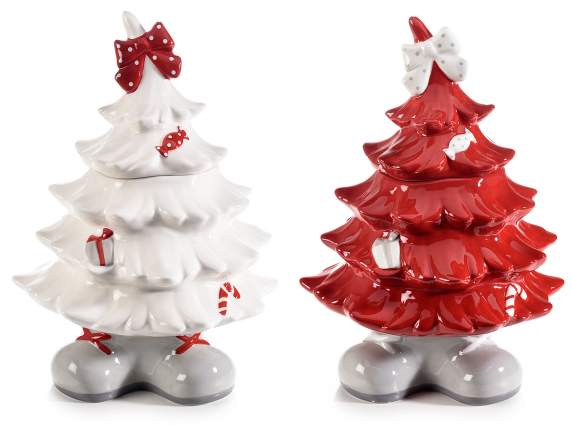 Tarro árbol de Navidad en cerámica color brillante