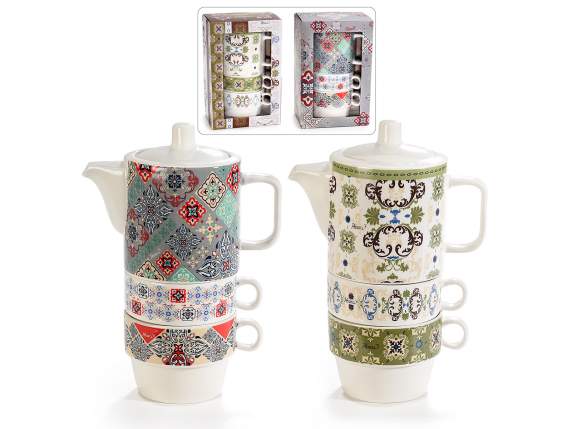 Maiolica porcelain teapot 2 cups set in gift box